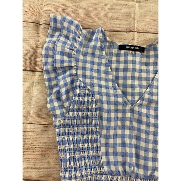 Sugar Lips Everleigh Gingham Blue And White Plaid Smoked Mini Dress - Medium - Picture 9 of 12
